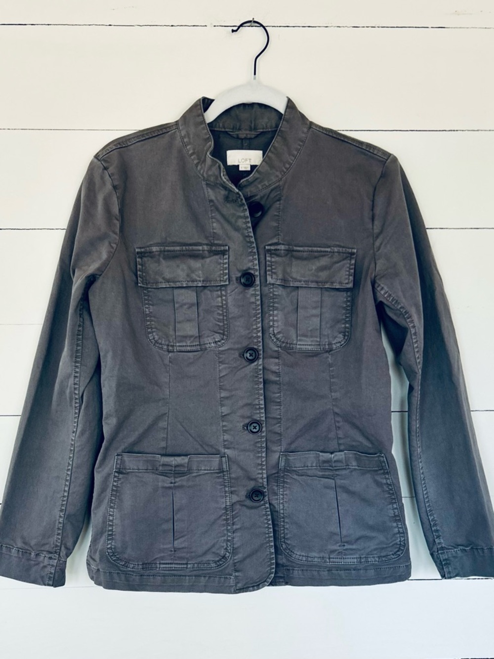 LOFT Gray Utility Jkt, Size Small.Goes with Everything! Minor Repair on Pocket.